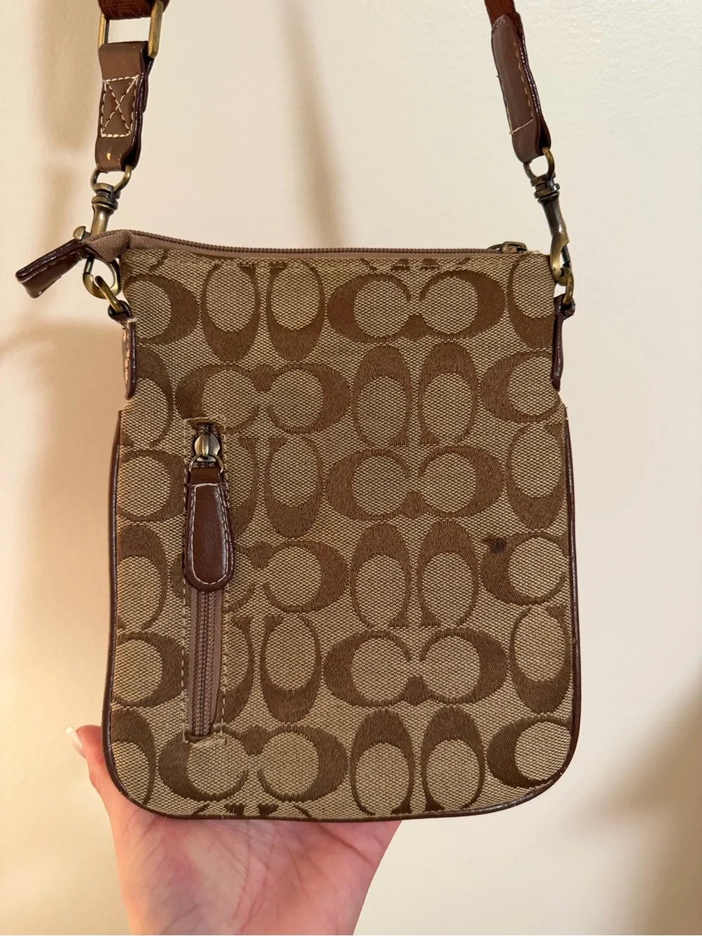 Coach Signature Jacquard Crossbody Bag Khaki Brown Y2K
